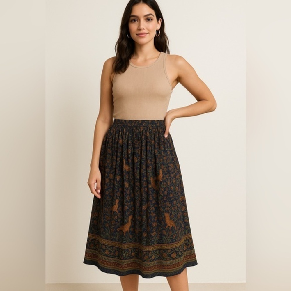Vintage pleated paisley peasant skirt - union made - made in USA